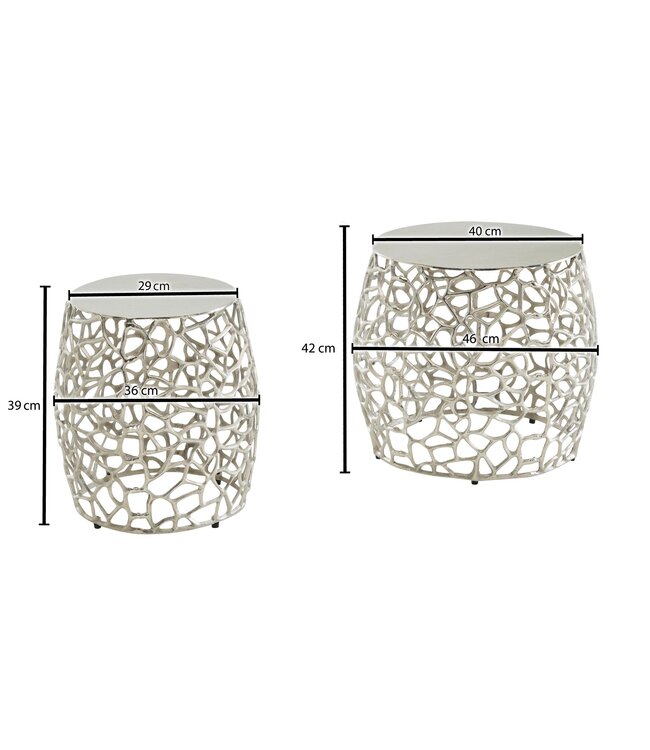 Wohnling Tafel Set Metaal Salontafel Set van 2 Rond Zilver Aluminium | Tafel Woonkamer Bijzettafel | Moderne Nesttafel Metalen Tafel