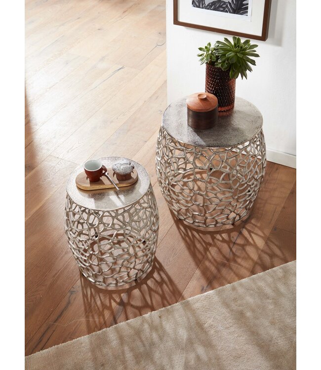 Wohnling Tafel Set Metaal Salontafel Set van 2 Rond Zilver Aluminium | Tafel Woonkamer Bijzettafel | Moderne Nesttafel Metalen Tafel