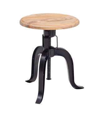 Wohnling Poef zwart acaciahout metaal 39 cm - WL6.658