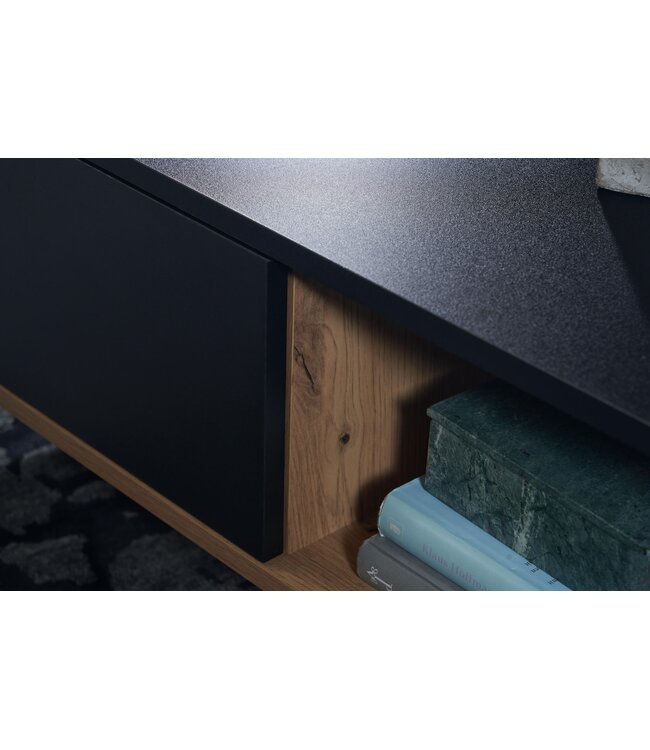 Wohnling Koffietafel Massif MDF Eiken Decor / Zwart 110x60x38 cm Salontafel | Tafel Woonkamer Rechthoekig met Opbergruimte | Woonkamertafel Industrieel met Lades | Grote Bijzettafel