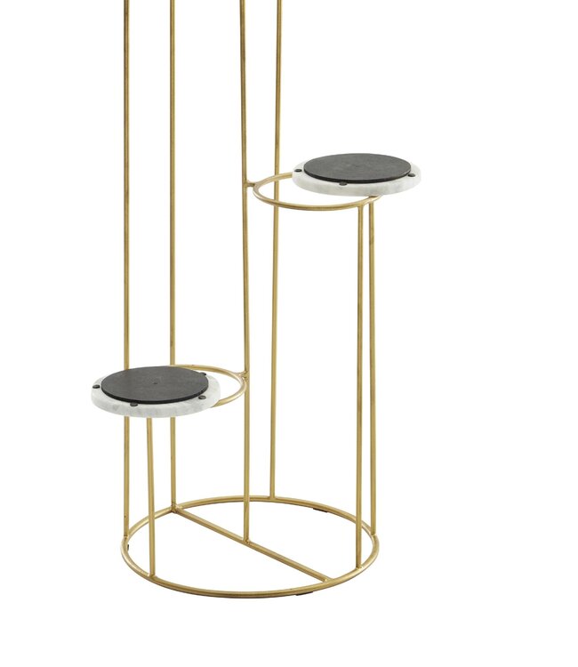 Wohnling Bloemenstandaard Echt Marmer Wit 36.5x107.5x36.5 cm Staande Goud | Plantenstandaard Bloemenkruk Woonkamer Vrijstaand met 4 Planken | Plantenplank Bloemenplank Groot Modern