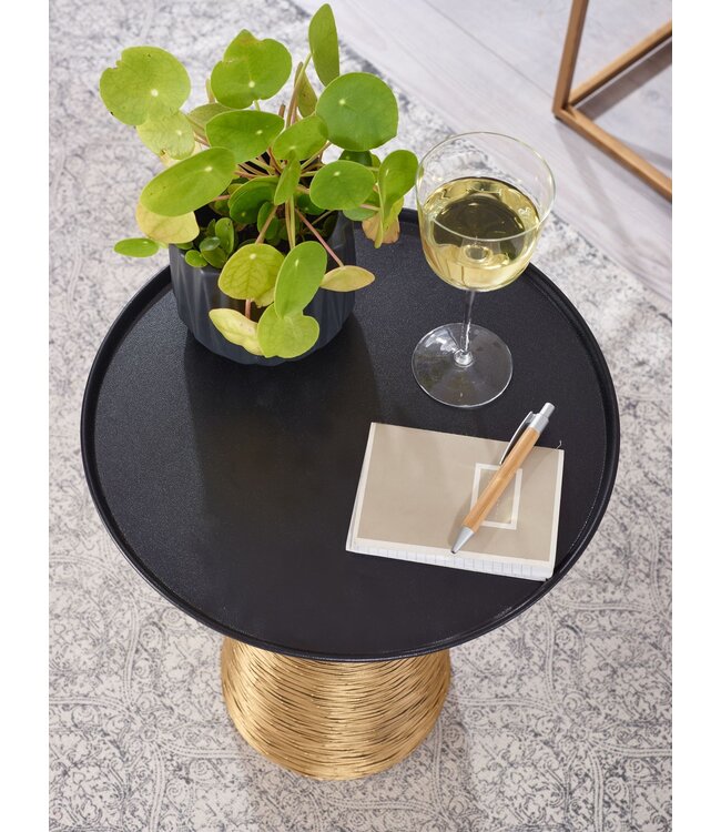 Wohnling Bijzettafel Aluminium 40x40x45 cm Salontafel Goud Zwart Metaal | Dienblad Tafel Rond Woonkamer Moderne | Kleine Koffietafel Woonkamertafel Hoog