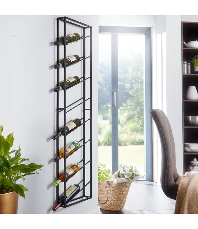 Wohnling Wijnrek Muur Metaal Zwart 36x150x8 cm Groot voor 8 Flessen | Design Wandplank voor de Keuken | Flessenrek Hangend Smalle Wijn Rek