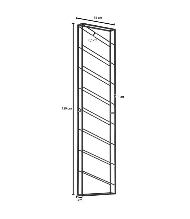 Wohnling Wijnrek Muur Metaal Zwart 36x150x8 cm Groot voor 8 Flessen | Design Wandplank voor de Keuken | Flessenrek Hangend Smalle Wijn Rek