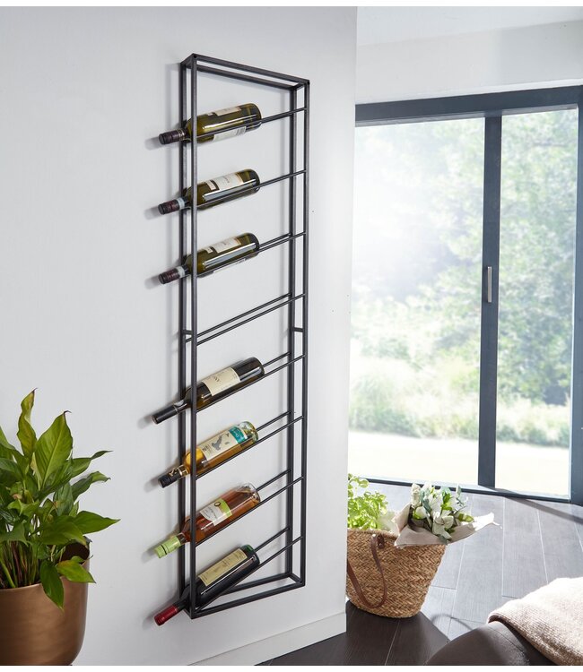 Wohnling Wijnrek Muur Metaal Zwart 36x150x8 cm Groot voor 8 Flessen | Design Wandplank voor de Keuken | Flessenrek Hangend Smalle Wijn Rek