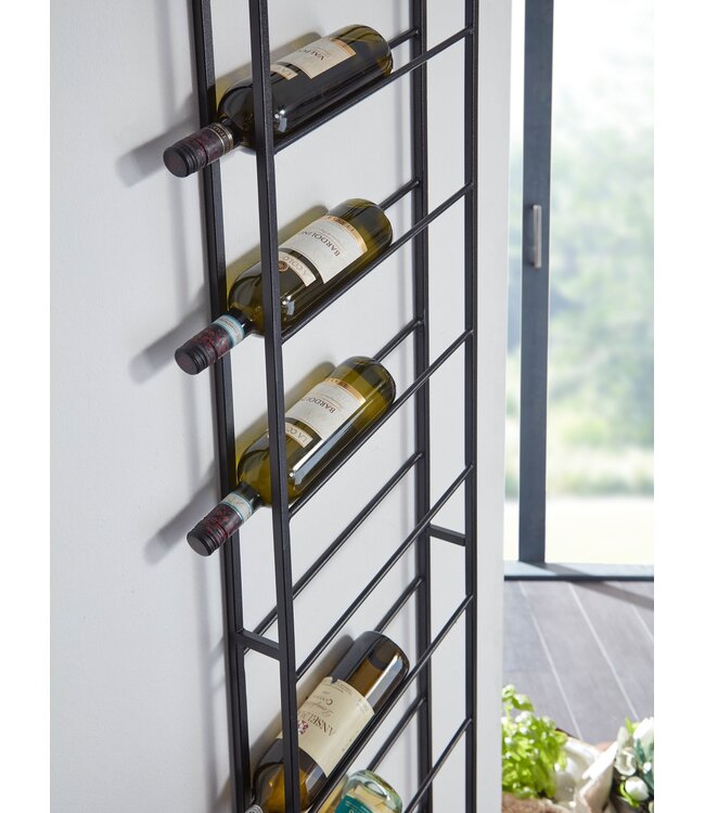 Wohnling Wijnrek Muur Metaal Zwart 36x150x8 cm Groot voor 8 Flessen | Design Wandplank voor de Keuken | Flessenrek Hangend Smalle Wijn Rek