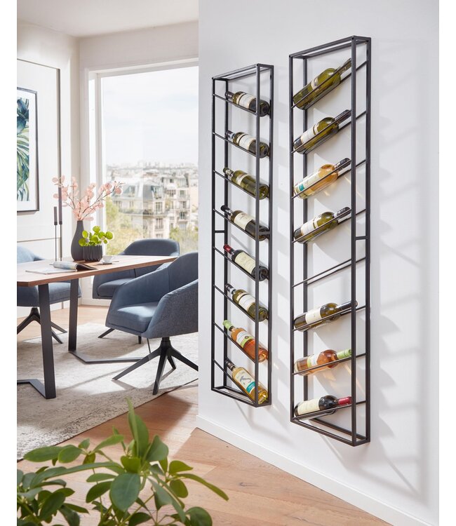 Wohnling Wijnrek Muur Metaal Zwart 36x150x8 cm Groot voor 8 Flessen | Design Wandplank voor de Keuken | Flessenrek Hangend Smalle Wijn Rek