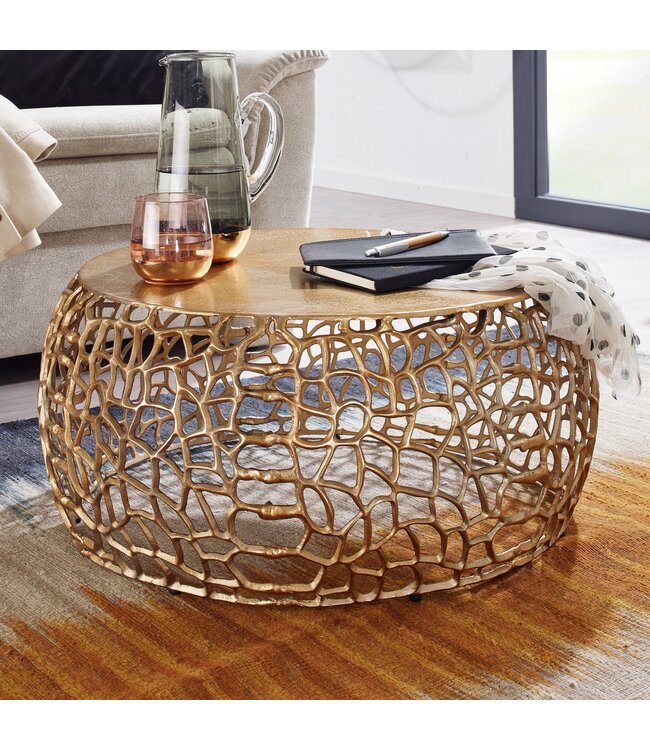 Wohnling Koffietafel Aluminium 66x66x30 cm Salontafel Metaal Goud | Tafel Woonkamer Rond | Woonkamertafel Modern | Kleine Bijzettafel