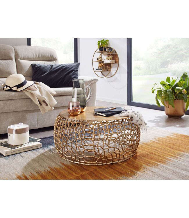 Wohnling Koffietafel Aluminium 66x66x30 cm Salontafel Metaal Goud | Tafel Woonkamer Rond | Woonkamertafel Modern | Kleine Bijzettafel