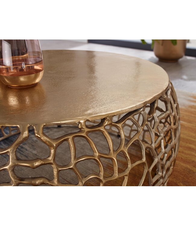 Wohnling Koffietafel Aluminium 66x66x30 cm Salontafel Metaal Goud | Tafel Woonkamer Rond | Woonkamertafel Modern | Kleine Bijzettafel