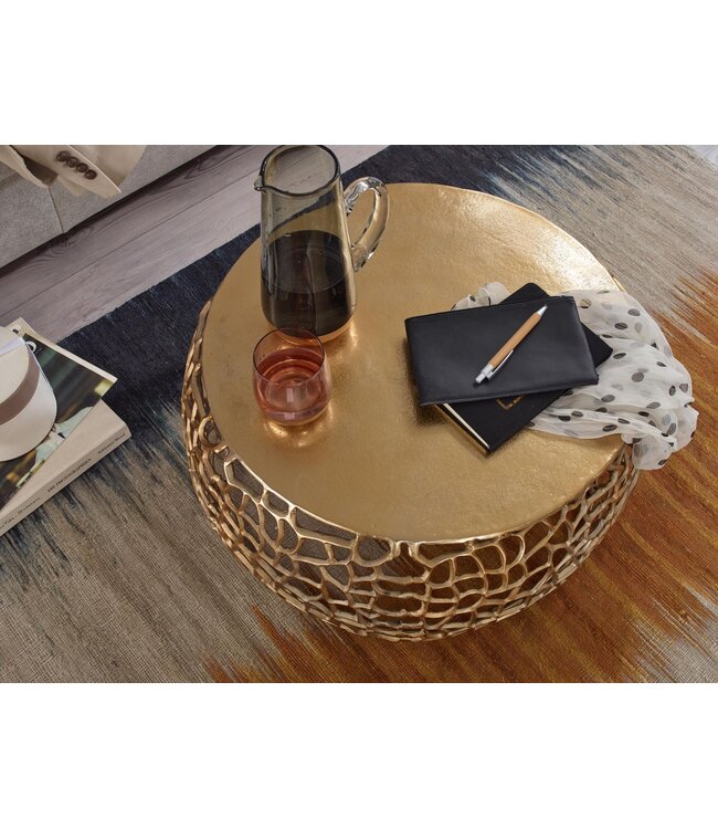 Wohnling Koffietafel Aluminium 66x66x30 cm Salontafel Metaal Goud | Tafel Woonkamer Rond | Woonkamertafel Modern | Kleine Bijzettafel