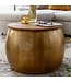Wohnling Koffietafel Metaal en Massief Mango-Hout 60x60x40 cm Salontafel Goud | Ronde Tafel Woonkamer Moderne met Opbergruimte | Kleine Bijzettafel Woonkamertafel