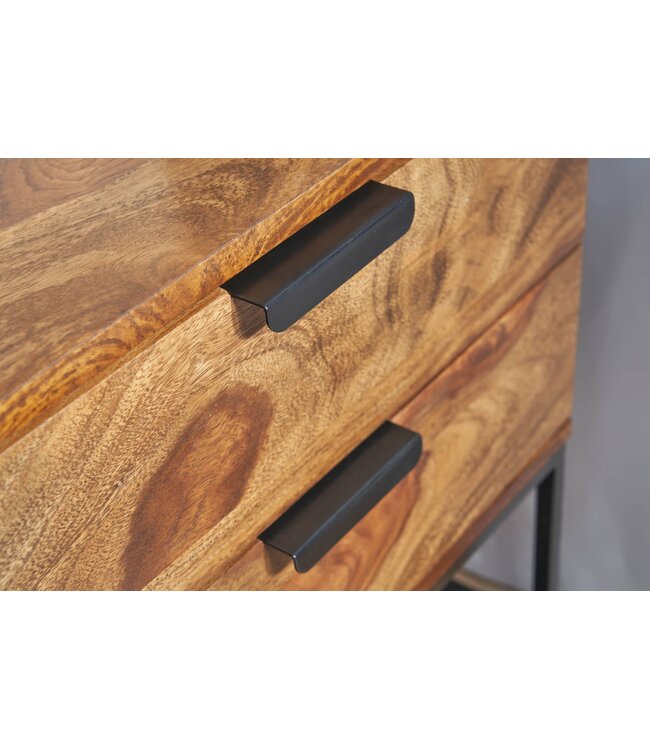 Wohnling Nachtkastje Boxspring Sheesham Massief Hout en Metaal 50x40x51 cm | Nachtkast Hoog Moderne | Design Bijzettafel met 2 Lades