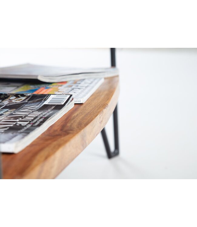 Wohnling Salontafel 90x50x40 cm Sheesham massief hout/metaal Banktafel Rechthoekig | Design woonkamertafel salontafel met opbergruimte | Houten tafel woonkamer industrieel vierrond
