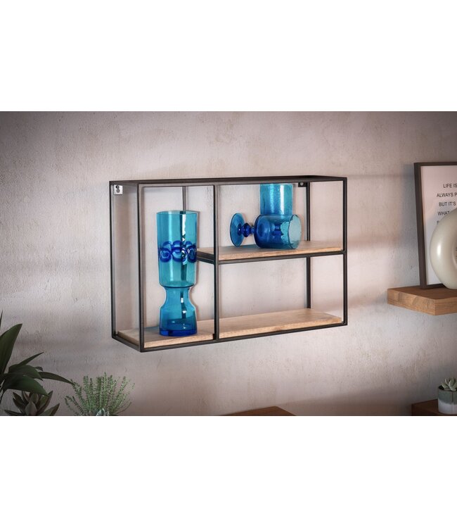 Wohnling Wandplank 60x40x18 cm mango massief hout/metaal hangplank rechthoekig | Klein design zwevend plankje Industrieel | Plank hangende woonkamer | Boekenplank muur