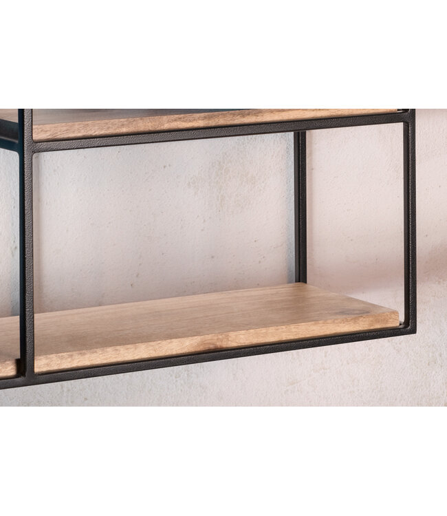 Wohnling Wandplank 60x40x18 cm mango massief hout/metaal hangplank rechthoekig | Klein design zwevend plankje Industrieel | Plank hangende woonkamer | Boekenplank muur