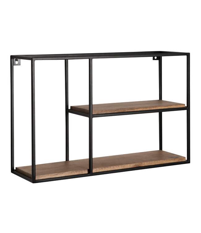 Wohnling Wandplank 60x40x18 cm mango massief hout/metaal hangplank rechthoekig | Klein design zwevend plankje Industrieel | Plank hangende woonkamer | Boekenplank muur