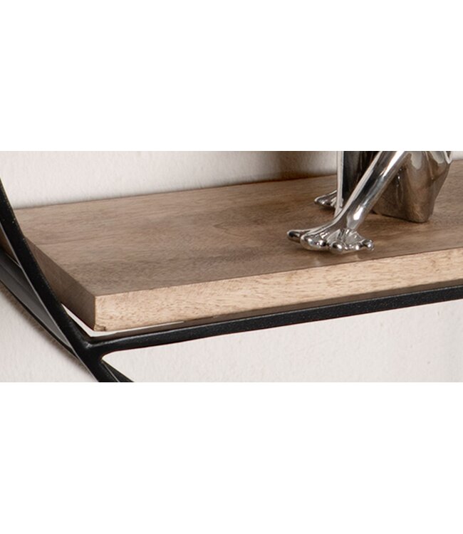 Wohnling Wandplank 70x70x18 cm mango massief hout/metaal hangplank rond | Klein design zwevend plankje Industrieel | Plank hangende woonkamer | Boekenplank muur