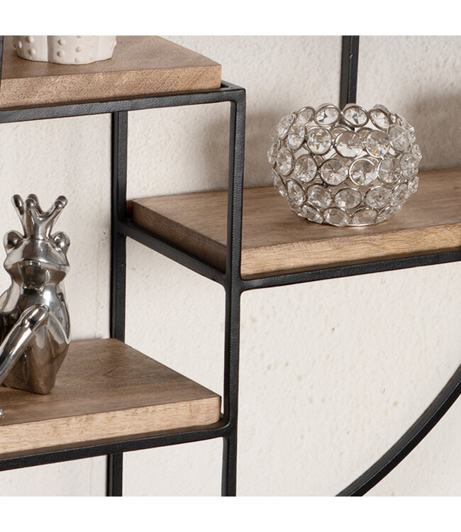 Wohnling Wandplank 70x70x18 cm mango massief hout/metaal hangplank rond | Klein design zwevend plankje Industrieel | Plank hangende woonkamer | Boekenplank muur