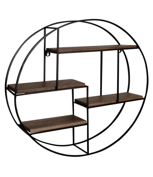Wohnling Wandplank 70x70x18 cm mango massief hout/metaal hangplank rond | Klein design zwevend plankje Industrieel | Plank hangende woonkamer | Boekenplank muur