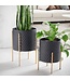 Wohnling bloempot set van 2 metalen plantenpotten zwart/goud met poten | Design plantenpot rond binnen | Bloempot plantenbak met honingraatpatroon in 3D