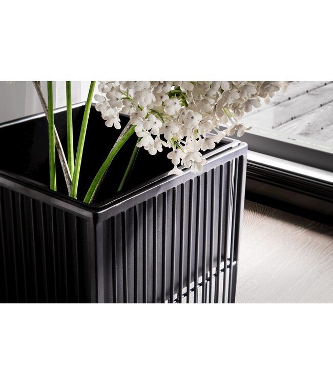 Wohnling bloempot set van 2 metalen plantenpotten zwart met frame | Design plantenpot vierkant | Bloempot plantenbak voor binnen
