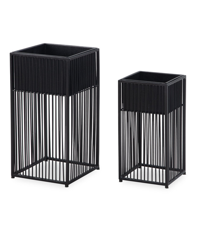 Wohnling bloempot set van 2 metalen plantenpotten zwart met frame | Design plantenpot vierkant | Bloempot plantenbak voor binnen