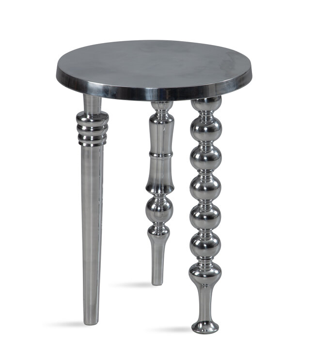 Wohnling bijzettafel 44x44x63 cm aluminium met drie verschillende poten | Driepoot woonkamertafel metaal | Decoratieve tafel rond zilver | Moderne aluminium bijzettafel | Kleine tafel woonkamer