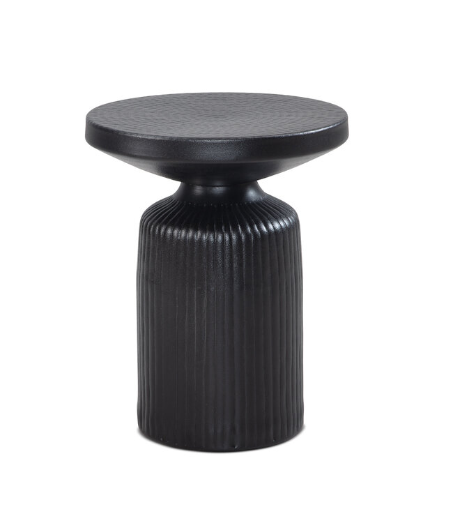 Wohnling bijzettafel 40x40x50 cm metaal zwart bijzettafel rond | Gehamerd woonkamertafel golfpatroon | Banktafel aluminium lattenlook | Kleine tafel woonkamer modern