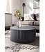 Wohnling salontafel 67x67x31 cm metaal zwarte salontafel rond | Design woonkamertafel met golfmotief | Salontafelijzer in lattenlook | Kleine tafel bijzettafel woonkamer modern