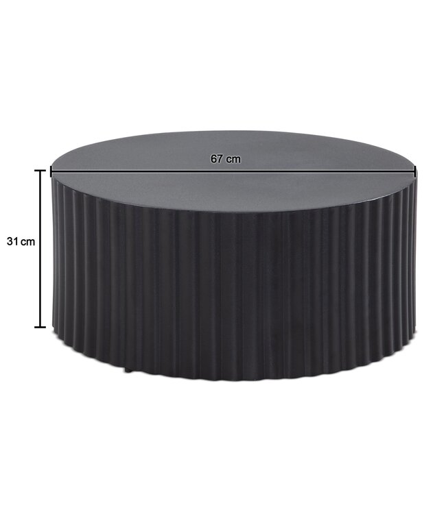 Wohnling salontafel 67x67x31 cm metaal zwarte salontafel rond | Design woonkamertafel met golfmotief | Salontafelijzer in lattenlook | Kleine tafel bijzettafel woonkamer modern