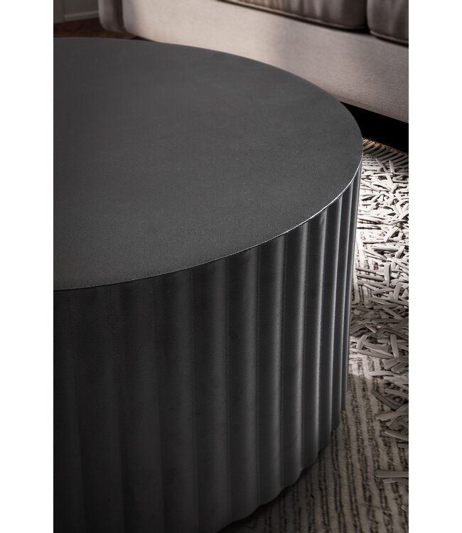 Wohnling salontafel 67x67x31 cm metaal zwarte salontafel rond | Design woonkamertafel met golfmotief | Salontafelijzer in lattenlook | Kleine tafel bijzettafel woonkamer modern