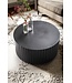 Wohnling salontafel 67x67x31 cm metaal zwarte salontafel rond | Design woonkamertafel met golfmotief | Salontafelijzer in lattenlook | Kleine tafel bijzettafel woonkamer modern