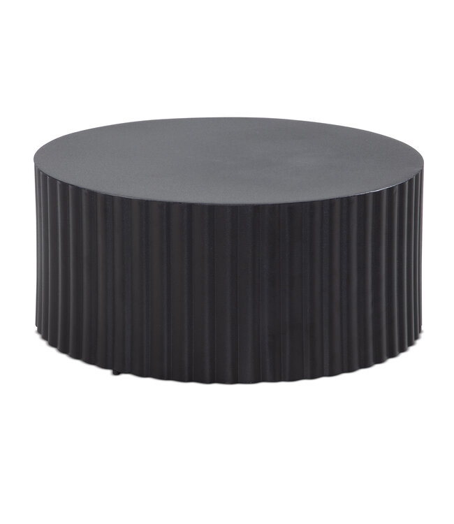 Wohnling salontafel 67x67x31 cm metaal zwarte salontafel rond | Design woonkamertafel met golfmotief | Salontafelijzer in lattenlook | Kleine tafel bijzettafel woonkamer modern