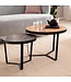 Wohnling Salontafelset van 2 massief acaciahout / steenlook woonkamertafel rond | Bijzettafel met metalen frame | Salontafel modern | Salontafel nesttafel 2 delen