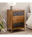 Wohnling nachtkastje mango massief hout/steenlook 40x60x30 cm nachtkastje boxspringbed | Design nachtkastje bruin met 3 lades | Nachtkastje met opbergruimte en metalen frame