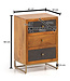 Wohnling nachtkastje mango massief hout/steenlook 40x60x30 cm nachtkastje boxspringbed | Design nachtkastje bruin met 3 lades | Nachtkastje met opbergruimte en metalen frame