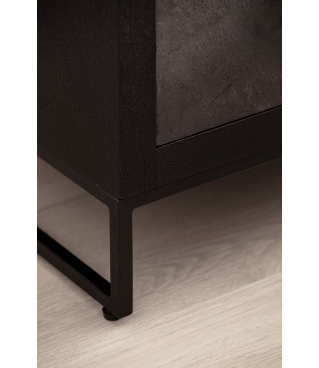 Wohnling nachtkastje mango massief hout/steenlook 40x60x30 cm nachtkastje boxspringbed | Design nachtconsole zwart met 3 lades | Nachtkastje met opbergruimte en metalen frame