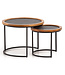 Wohnling Salontafel Set van 2 Mango Massief Hout / Steenlook Woonkamertafel Rond | Bijzettafel met metalen frame | Salontafel modern | Banktafel nesttafel 2-delig bruin/antraciet