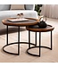 Wohnling Salontafel Set van 2 Mango Massief Hout / Steenlook Woonkamertafel Rond | Bijzettafel met metalen frame | Salontafel modern | Banktafel nesttafel 2-delig bruin/antraciet