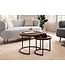 Wohnling Salontafel Set van 2 Mango Massief Hout / Steenlook Woonkamertafel Rond | Bijzettafel met metalen frame | Salontafel modern | Banktafel nesttafel 2-delig bruin/antraciet