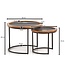 Wohnling Salontafel Set van 2 Mango Massief Hout / Steenlook Woonkamertafel Rond | Bijzettafel met metalen frame | Salontafel modern | Banktafel nesttafel 2-delig bruin/antraciet