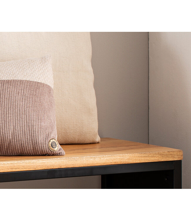 Wohnling Bank massief acaciahout / steenlook 120x45x35 cm Halbank met metalen frame | Design bedbank slaapkamer | Kleine garderobebank, eetkamerbank