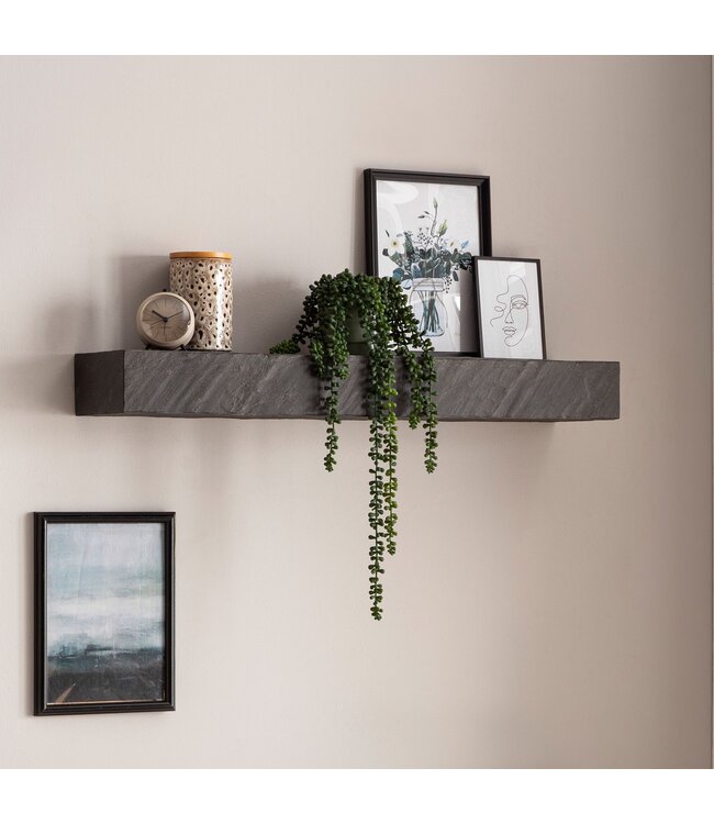 Wohnling Wandplank 90x10x20 cm mango massief hout / steenlook hangplank modern | Design zwevende plank rechthoekig | Plank hangend woonkamer antraciet