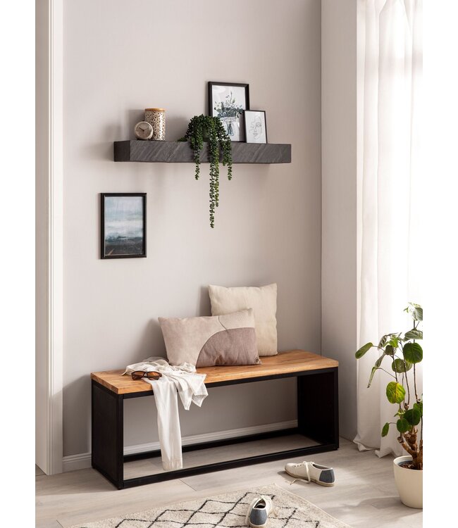 Wohnling Wandplank 90x10x20 cm mango massief hout / steenlook hangplank modern | Design zwevende plank rechthoekig | Plank hangend woonkamer antraciet