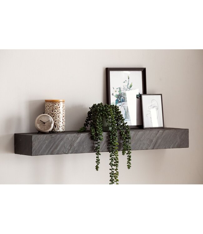 Wohnling Wandplank 90x10x20 cm mango massief hout / steenlook hangplank modern | Design zwevende plank rechthoekig | Plank hangend woonkamer antraciet