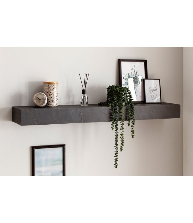 Wohnling Wandplank 120x10x20 cm mango massief hout / steenlook hangplank modern | Design zwevende plank rechthoekig | Plank hangend woonkamer antraciet