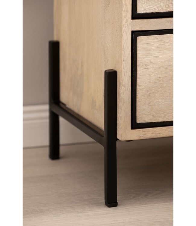 Wohnling nachtkastje Mango massief hout/metaal 43x60x30 cm nachtkastje boxspringbed | Design nachtkastje bruin met 2 lades | Nachtkastje met opbergruimte en metalen frame