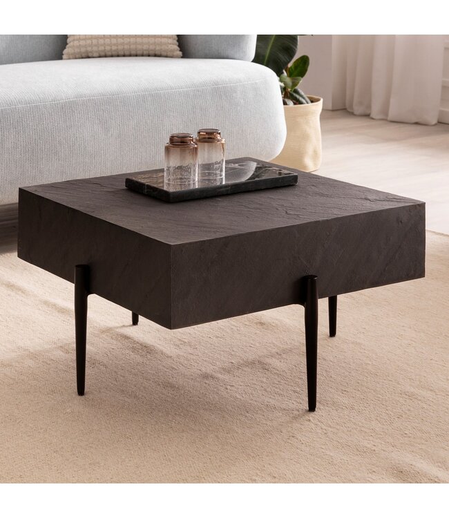 Wohnling salontafel 64x64x35 cm steenlook/metaal salontafel antraciet vierkant | Design woonkamertafel, salontafel, solide moderne woonkamertafel