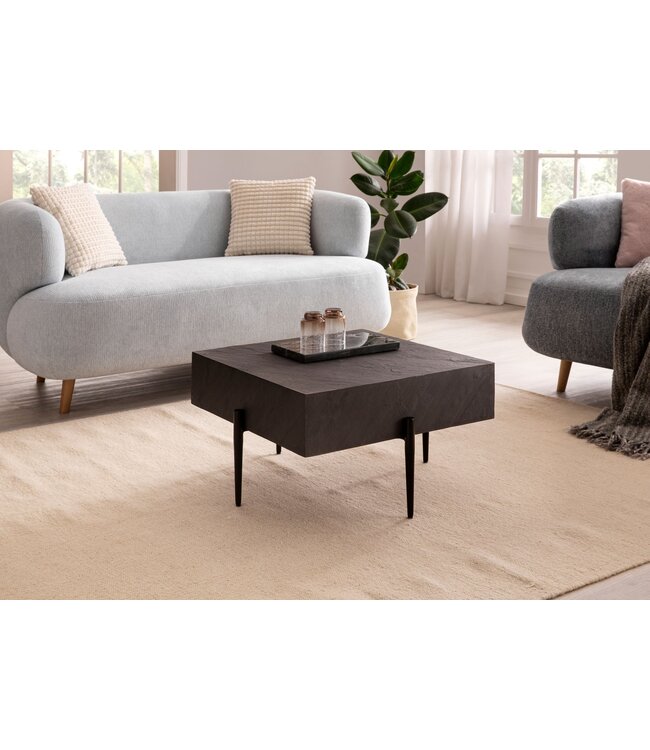 Wohnling salontafel 64x64x35 cm steenlook/metaal salontafel antraciet vierkant | Design woonkamertafel, salontafel, solide moderne woonkamertafel